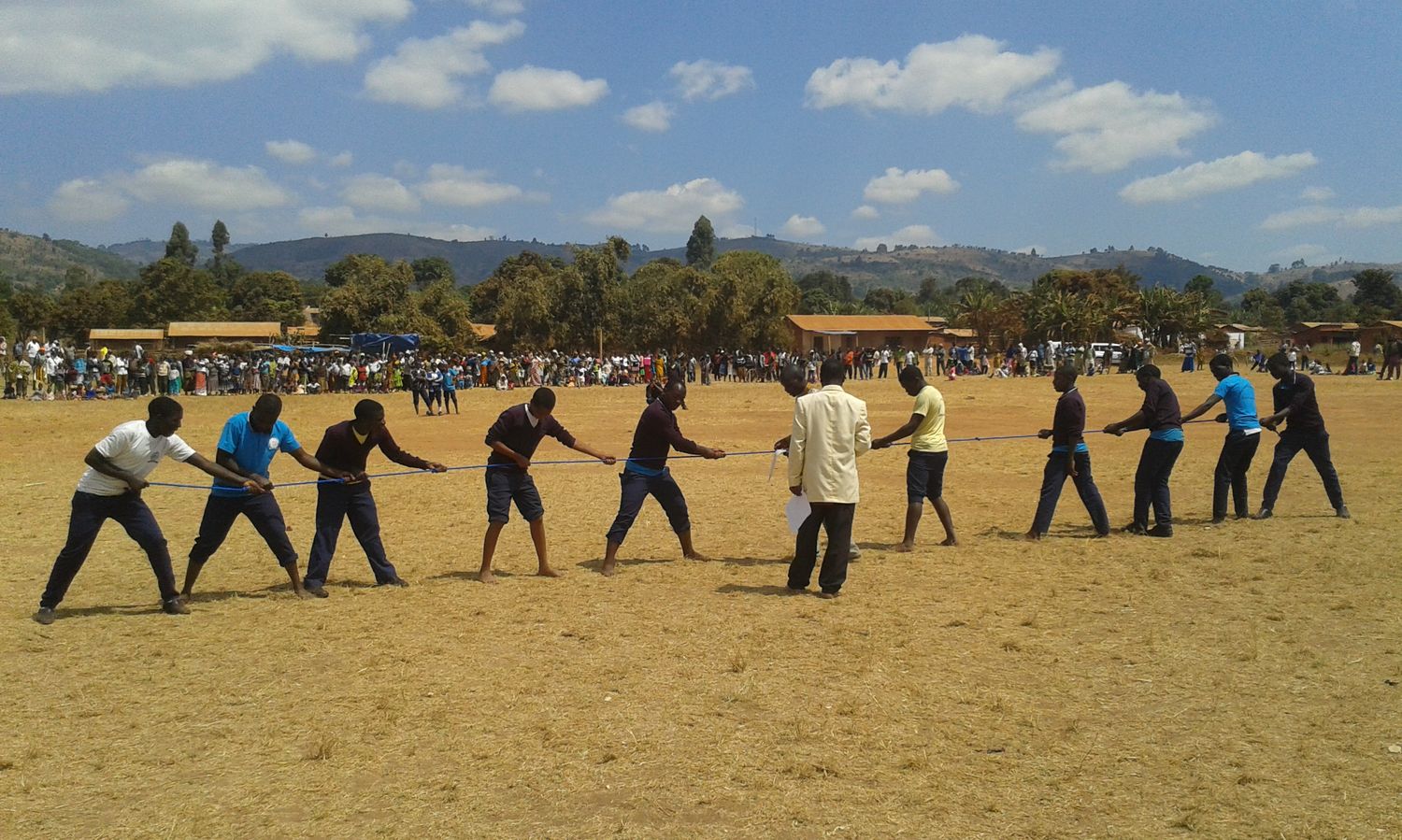 Teams competing in the tug of war